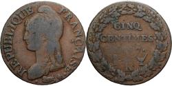 World Coins - France, 5 Centimes, Dupré, AN 7, Bordeaux, Copper, , Gadoury:126