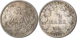 World Coins - GERMANY - EMPIRE, 1/2 Mark, 1906, Hambourg, Silver, , KM:17