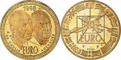 World Coins - France, Medal, 10 Euro Essai, De Gaulle-Adenauer, 1998, Copper Gilt, Jimenez