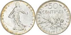 World Coins - Coin, France, Semeuse, 50 Centimes, 1919, Paris, FDC, , Silver, KM:854