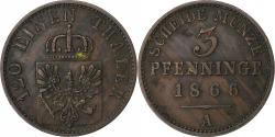 World Coins - German States, PRUSSIA, Wilhelm I, 3 Pfennig, 1866, Berlin, Copper,