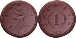 World Coins - Weimar Republic, Federal state of Saxony, 1 Mark, 1921, , Porcelain