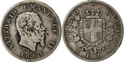World Coins - Italy, Vittorio Emanuele II, Lira, 1863, Torino, Silver,