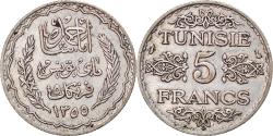 World Coins - Coin, Tunisia, Ahmad Pasha Bey, 5 Francs, 1936/AH1355, Paris, , Silver