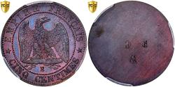 World Coins - France, Napoleon III, 5 Centimes, 1861, Paris, Reverse Pattern, Bronze, PCGS