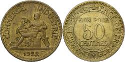 World Coins - France, 50 Centimes, 1922, Aluminum-Bronze,