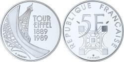 World Coins - France, 5 Francs, Tour Eiffel, 1989, Paris, Proof, Silver,