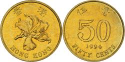 World Coins - Coin, Hong Kong, Elizabeth II, 50 Cents, 1994, , Brass plated steel