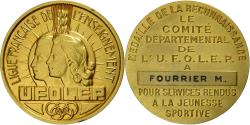 World Coins - France, Medal, UFOLEP, Ligue Française de l'Enseignement, Gilt Bronze,