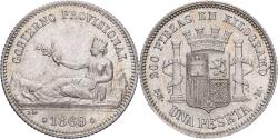 World Coins - Spain, Provisional Government, 1 Peseta, 1869, Madrid, Silver,