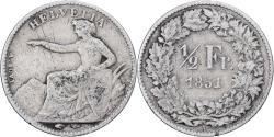 World Coins - Switzerland, 1/2 Franc, Helvetia, 1851, Silver, , KM:8