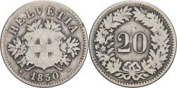 World Coins - Switzerland, 20 Rappen, 1850, Strasbourg, Billon,