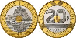World Coins - France, 20 Francs, Mont Saint-Michel, 1998, MDP, Proof, Bimetallic,