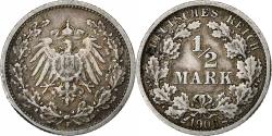 World Coins - GERMANY - EMPIRE, 1/2 Mark, 1906, Stuttgart, Silver, , KM:17