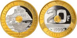 World Coins - Coin, France, Mont Saint Michel, 20 Francs, 1999, Paris, Proof,
