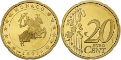 World Coins - Monaco, Rainier III, 20 Euro Cent, Proof / BE, 2001, Paris, Brass,