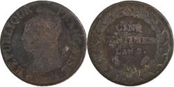 World Coins - France, 5 Centimes, Dupré, AN 8, Metz, Copper,