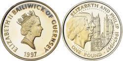 World Coins - Guernsey, Elizabeth II, Pound, 1997, British Royal Mint, 50 ans du mariage de