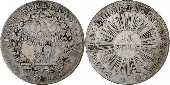 World Coins - SWISS CANTONS, GENEVA, 15 Sols, 1794, Silver, , KM:97