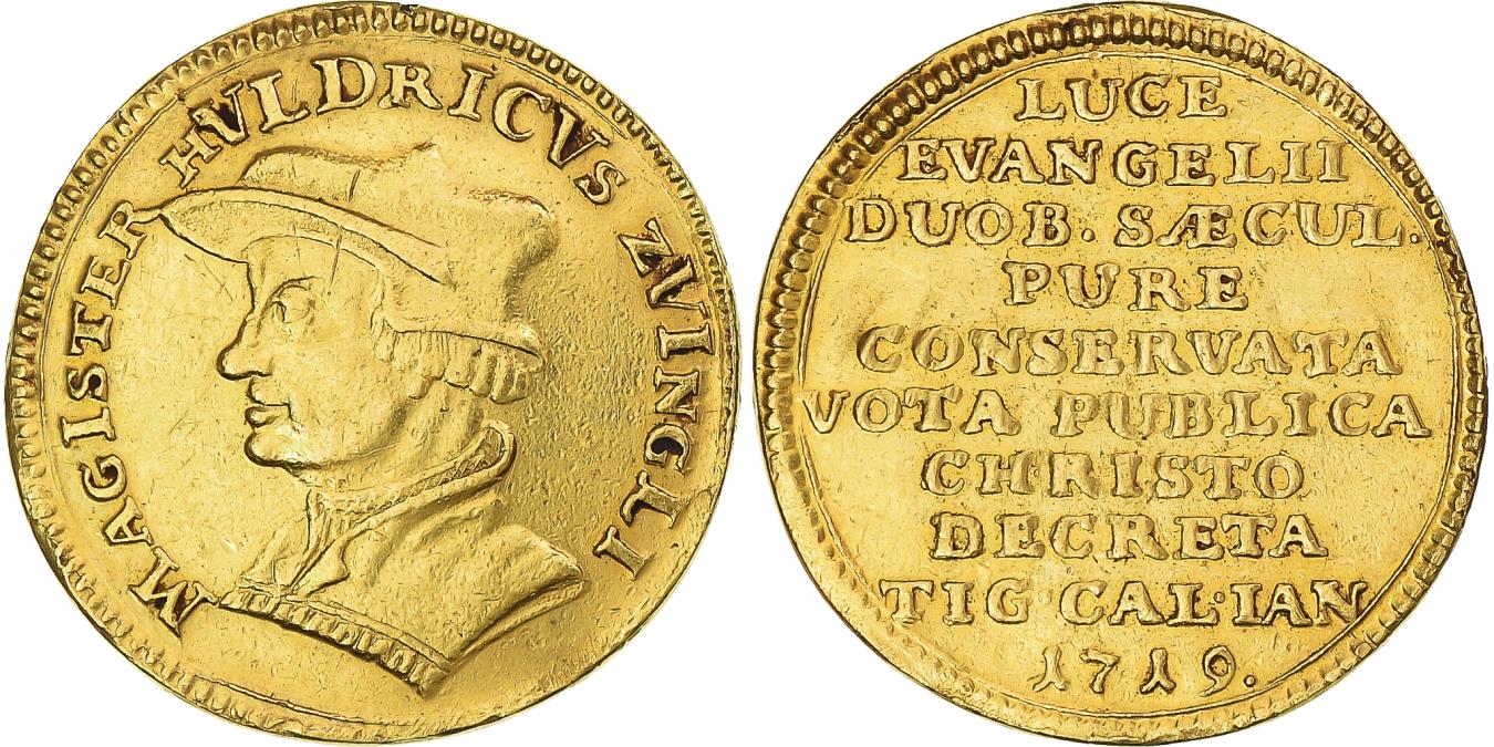 Coin, Switzerland, Ducat, 1719, Zürich, Ulrich Zwingli, , Gold, KMM1
