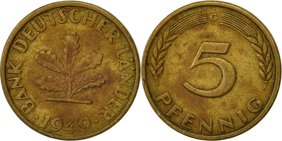 Coin, GERMANY - FEDERAL REPUBLIC, 5 Pfennig, 1949, Karlsruhe, , Brass