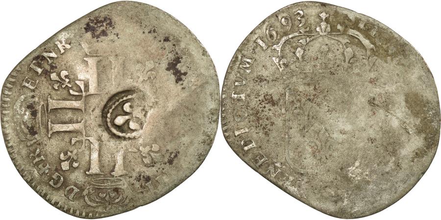 World Coins - Coin, France, Louis XIV, Quinzain aux 8 L, 1693, Uncertain Mint,