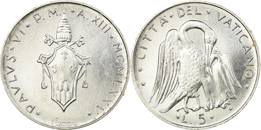 World Coins - Coin, VATICAN CITY, Paul VI, 5 Lire, 1975, , Aluminum, KM:118