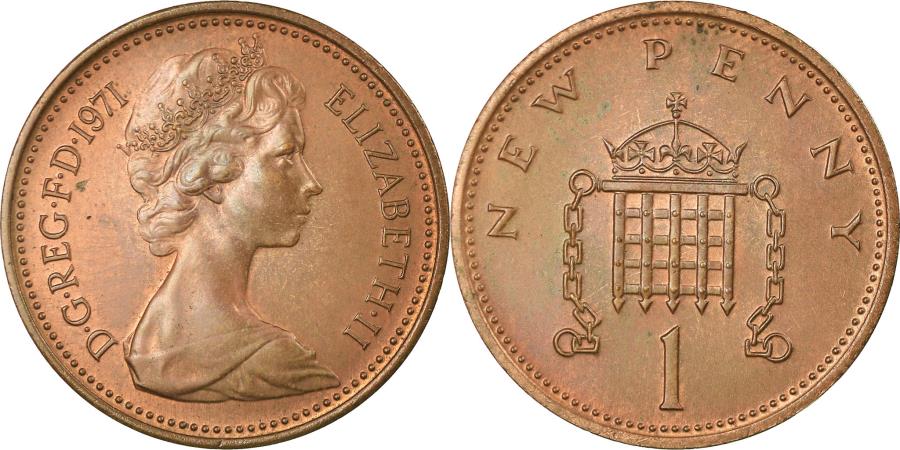 World Coins - Coin, Great Britain, Elizabeth II, New Penny, 1971, , Bronze, KM:915