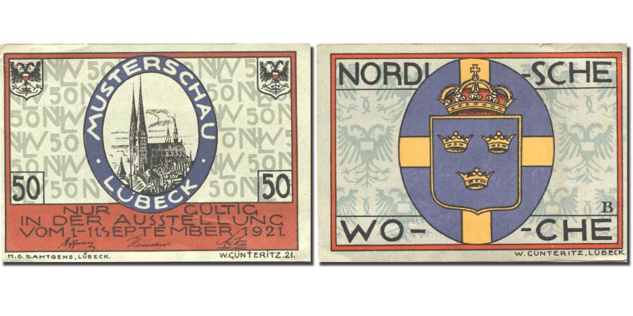 World Coins - Banknote, Germany, Lübeck, 50 Pfennig, Eglise, 1921 AU(55-58) Mehl:827.1