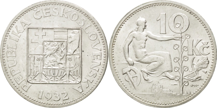 World Coins - CZECHOSLOVAKIA, 10 Korun, 1932, KM #15, , Silver, 30, 9.99