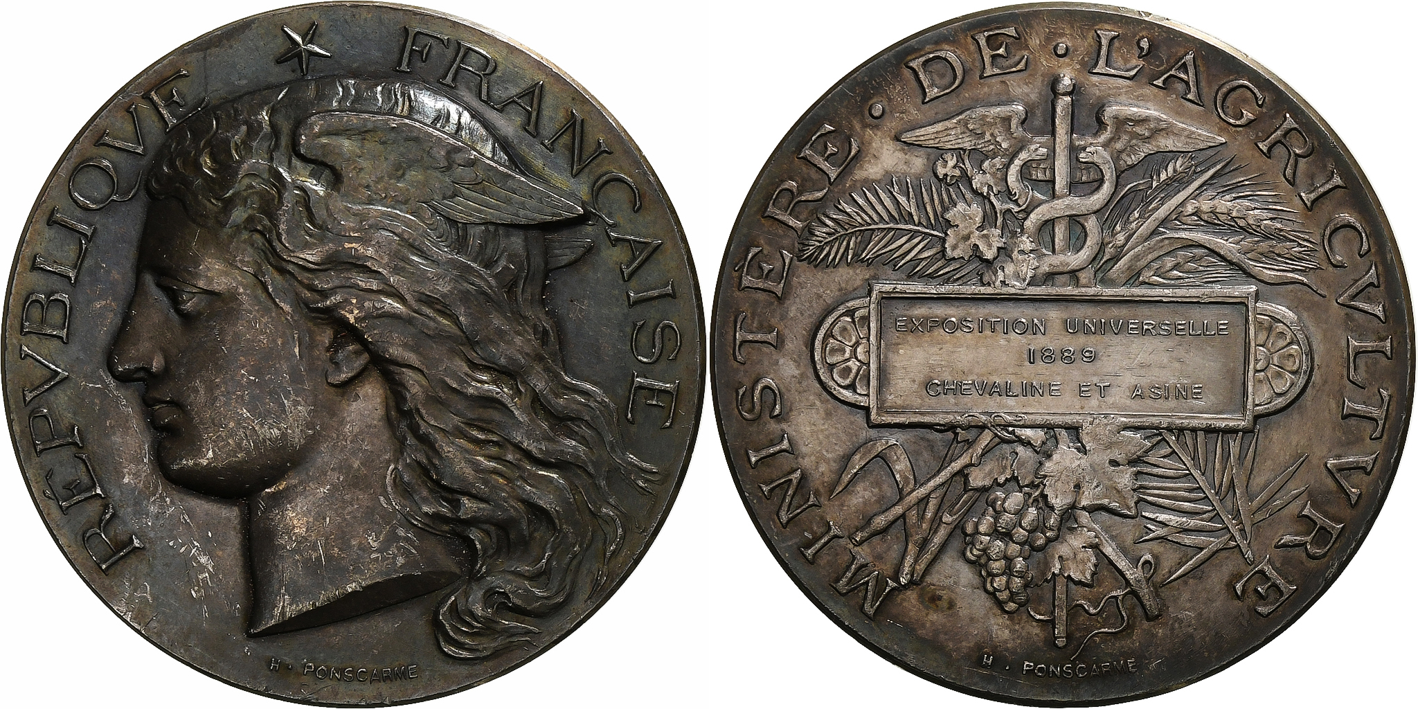 France, Medal, Exposition Universelle, Chevaline et Asine, 1889