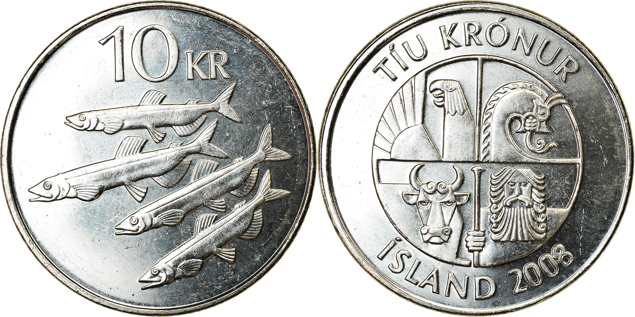 Coin Iceland 10 Kronur 2008 Nickel plated steel KM 29.1a