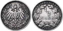 World Coins - GERMANY - EMPIRE, 1/2 Mark, 1918, Muldenhütten, Silver, , KM:17