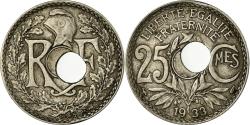 World Coins - Coin, France, Lindauer, 25 Centimes, 1933, off centered hole and clipped
