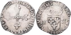 World Coins - France, Henri III, 1/4 Ecu croix de face, 1589, Rennes, Silver,