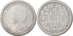 World Coins - Coin, Netherlands, Wilhelmina I, 25 Cents, 1911, , Silver, KM:146