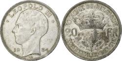 World Coins - Belgium, Leopold III, 20 Francs, 20 Frank, 1934, Tranche A, Silver,