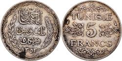 World Coins - Coin, Tunisia, Ahmad Pasha Bey, 5 Francs, AH 1353/1934, Paris,