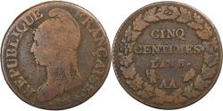 World Coins - France, 5 Centimes, Dupré, AN 8, Metz, Copper, , Gadoury:126a