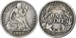 Us Coins - United States, Dime, Seated Liberty, 1867, Philadelphia, Silver, VF(30-35)