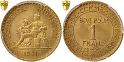 World Coins - France, 1 Franc, Chambre de commerce, 1921, Paris, Aluminum-Bronze, PCGS,