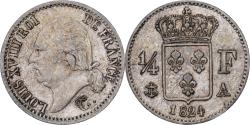 World Coins - France, Louis XVIII, 1/4 Franc, 1824, Paris, Silver,