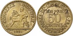 World Coins - France, 50 Centimes, Chambre de commerce, 1921, Paris, Aluminum-Bronze