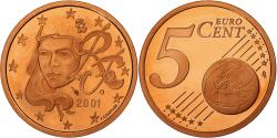 World Coins - France, 5 Euro Cent, Proof, 2001, Monnaie de Paris, Copper Plated Steel