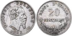 World Coins - Italy, Vittorio Emanuele II, 20 Centesimi, 1863, Milan, Silver,