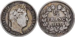 World Coins - France, Louis Philippe I, 1/2 Franc, 1841, Rouen, Silver,