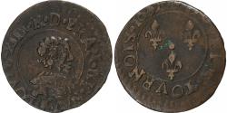 World Coins - France, Louis XIII, Double Tournois, 1637, Bordeaux, Rare, Copper,