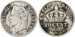 World Coins - France, Napoleon III, 20 Centimes, 1866, Bordeaux, , Silver, KM:805.3