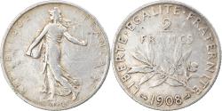 World Coins - Coin, France, Semeuse, 2 Francs, 1908, Paris, , Silver, KM:845.1