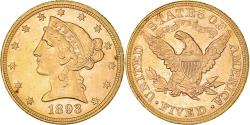 Us Coins - Coin, United States, Coronet Head, $5, Half Eagle, 1893, U.S. Mint